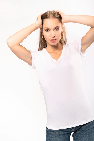 K3015 - T-shirt donna maniche corte con collo a V