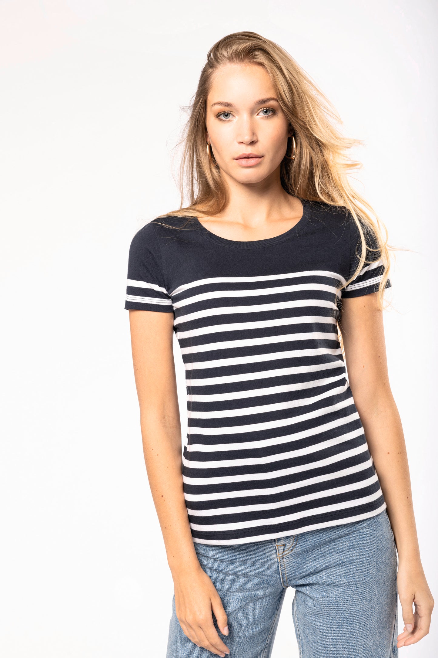 K3034 - T-shirt donna in stile marinaro Bio girocollo