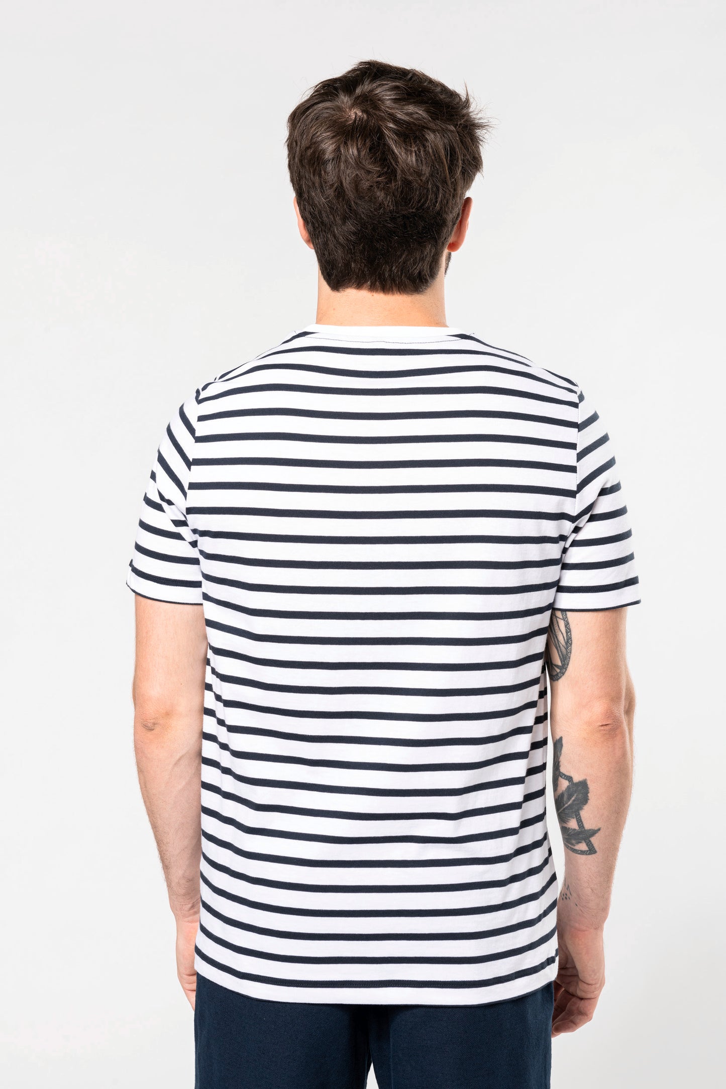 K378 - T-shirt manica corta a righe stile marinaio con tasca