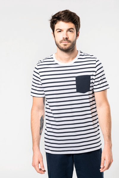 K378 - T-shirt manica corta a righe stile marinaio con tasca