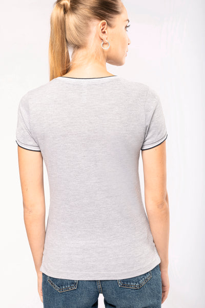 K394 - T-shirt piqué donna scollo a V