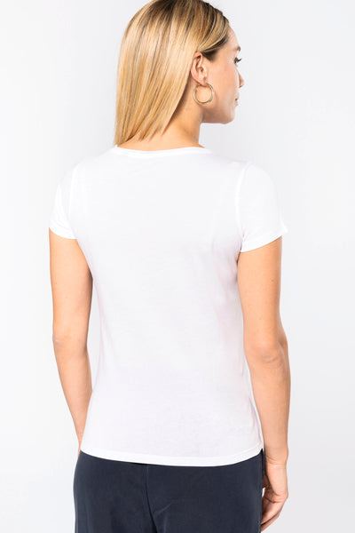 K399 - T-shirt bio donna maniche corte e collo con bordi a taglio vivo