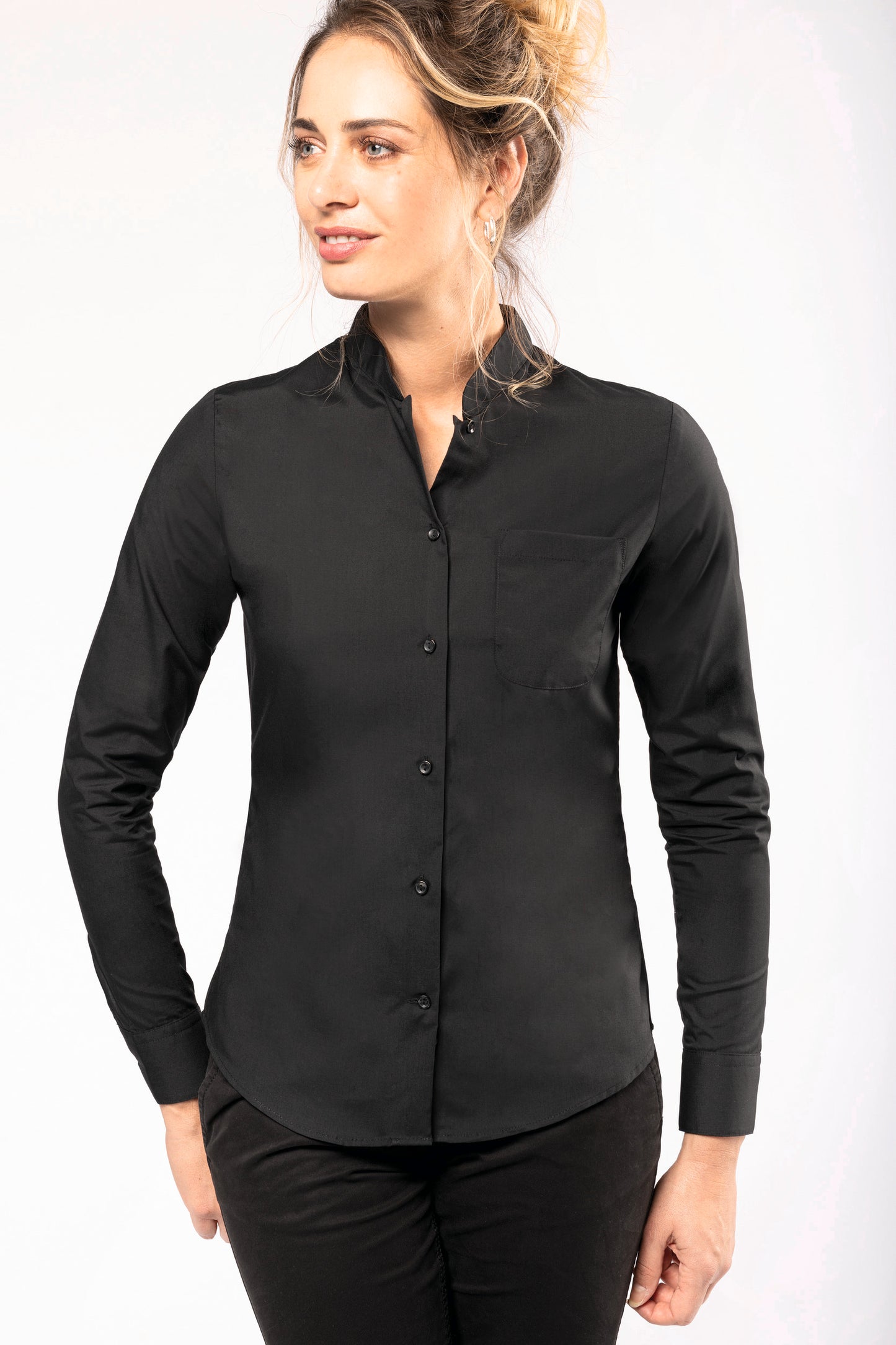 K514 - Camicia donna collo alla coreana manica lunga