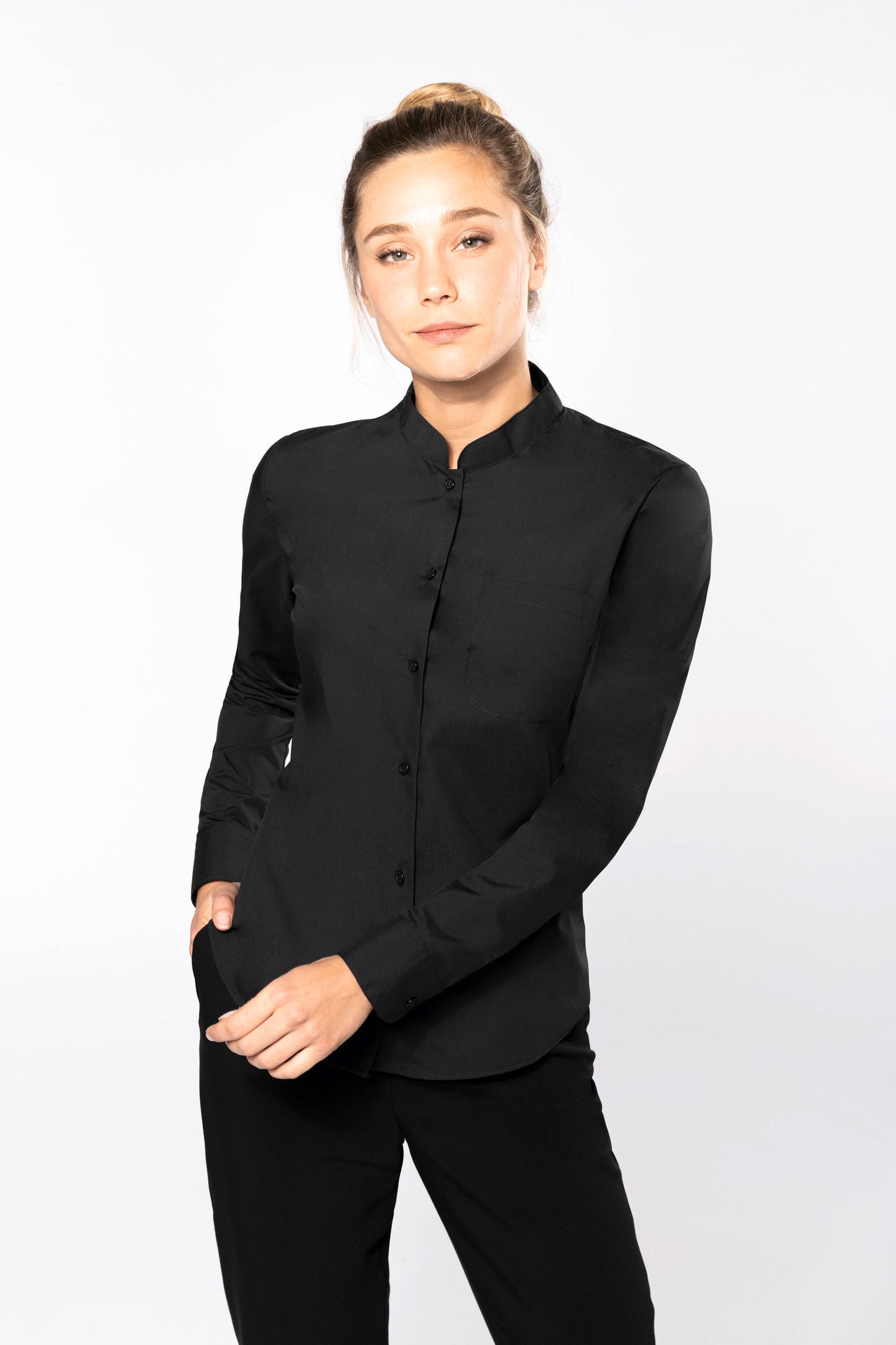 K514 - Camicia donna collo alla coreana manica lunga