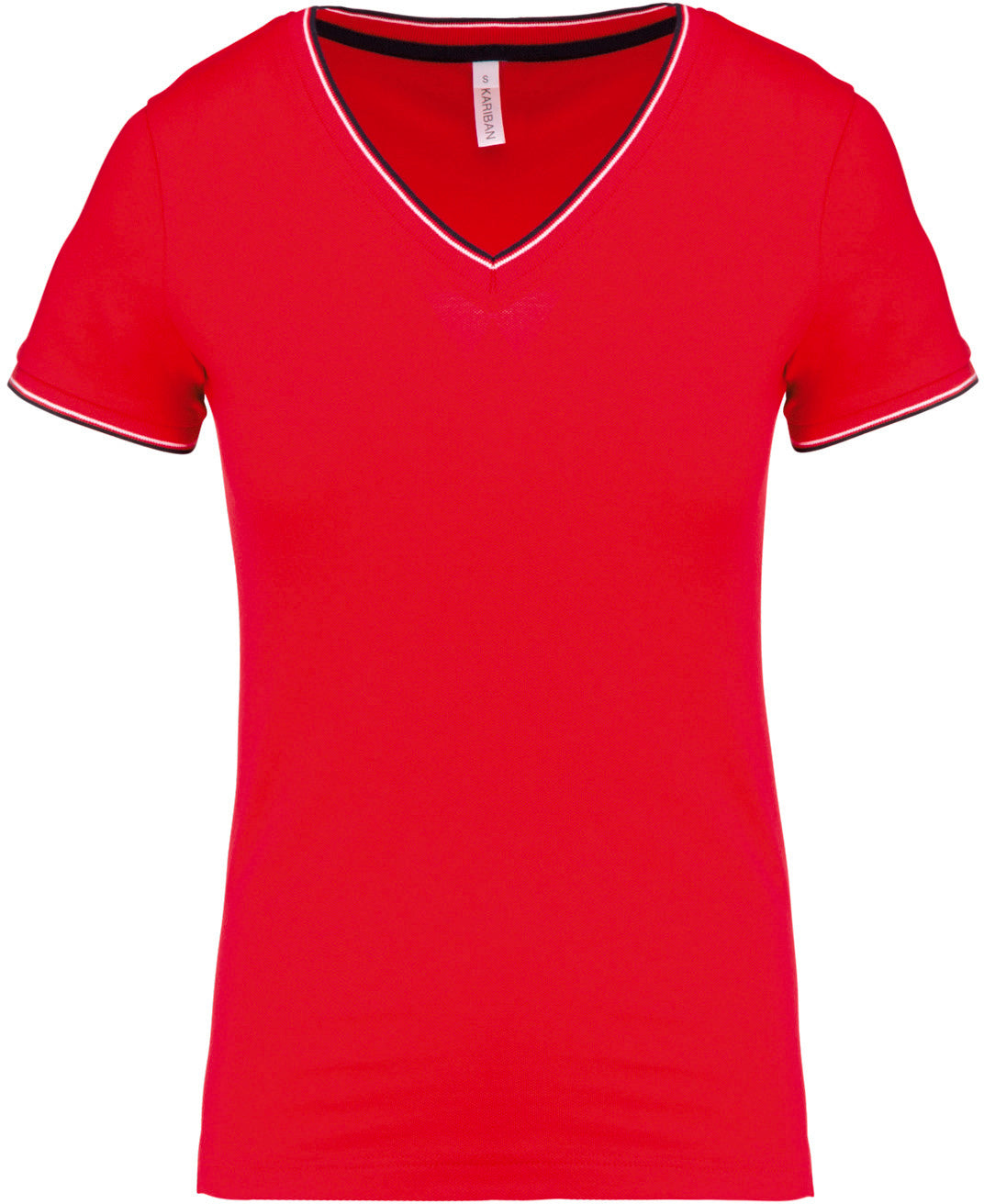 K394 - T-shirt piqué donna scollo a V